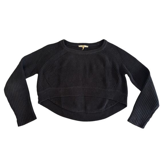 Maje Cropped Black Knit Linen Blend Sweater Long Sleeve Size 1 FR | US XS/S - Picture 1 of 6